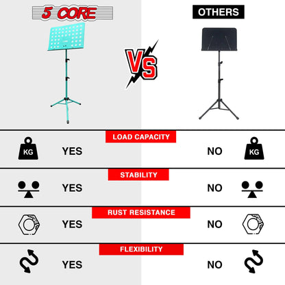 支持音乐 5Core para Partituras、Tripé Portátil Ajustável 和 Dobrável 