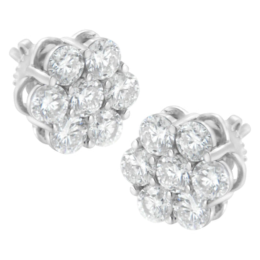 14K White Gold 2.0 Cttw Round Brilliant Cut Diamond Floral Cluster Screwback Stud Earrings (H-I Color, SI2-I1 Clarity)