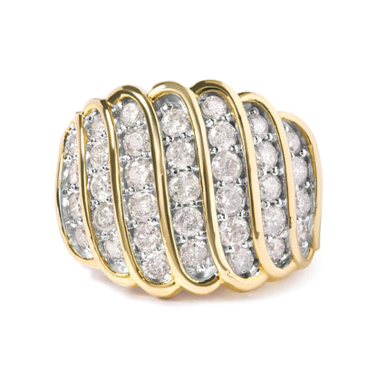 Anillo de cóctel de oro amarillo de 10 quilates con diamantes de varias filas (color IJ, claridad I1-I2)