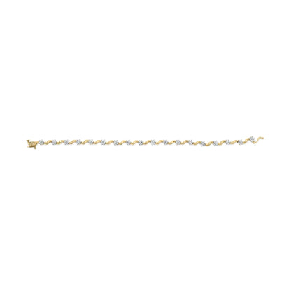 10k Yellow Gold 1.00 Cttw Round-Cut Diamond Floral S-Link 7.50" Bracelet (I-J Color, I2-I3 Clarity)