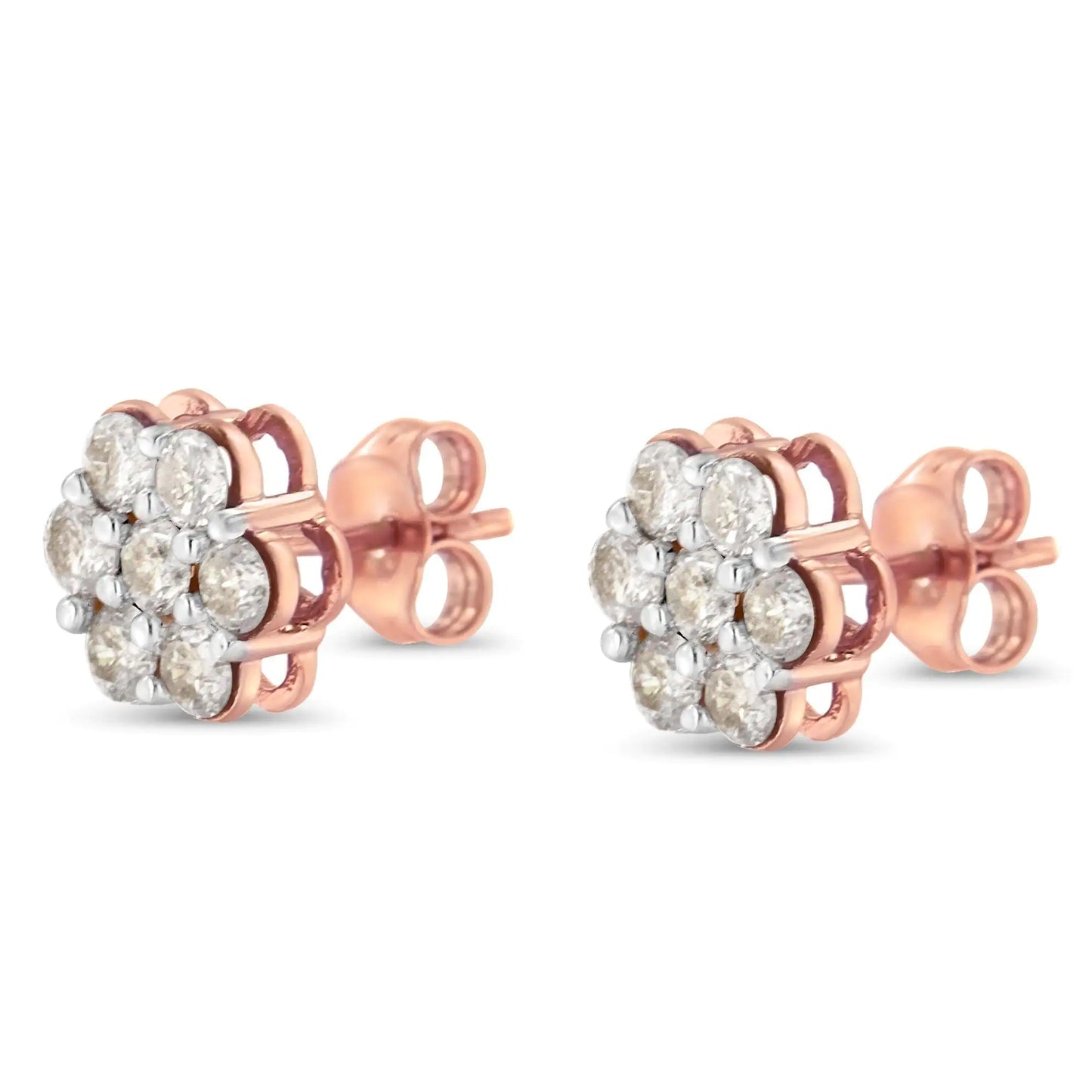 10K Rose Gold Diamond Floral Stud Earrings (1 cttw, J-K Color, I1-I2 Clarity)