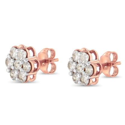 10K Rose Gold Diamond Floral Stud Earrings (1 cttw, J-K Color, I1-I2 Clarity)