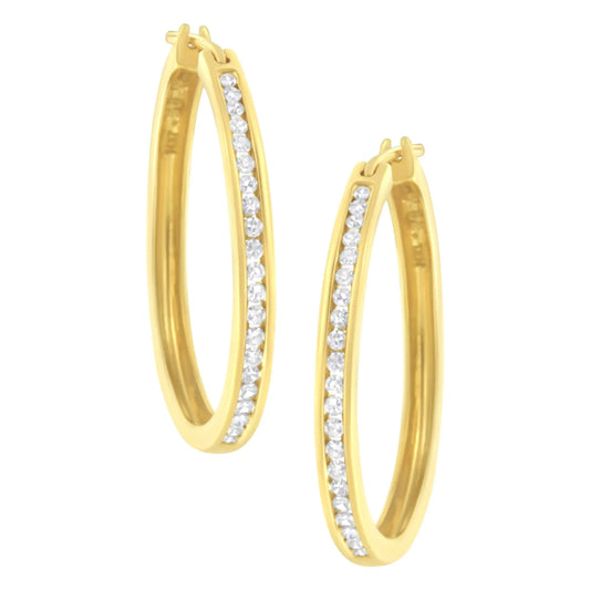 14K Yellow Gold 1/2 cttw Channel Set Diamond Classic Hoop Earrings (I-J Color, SI2-I1 Clarity)