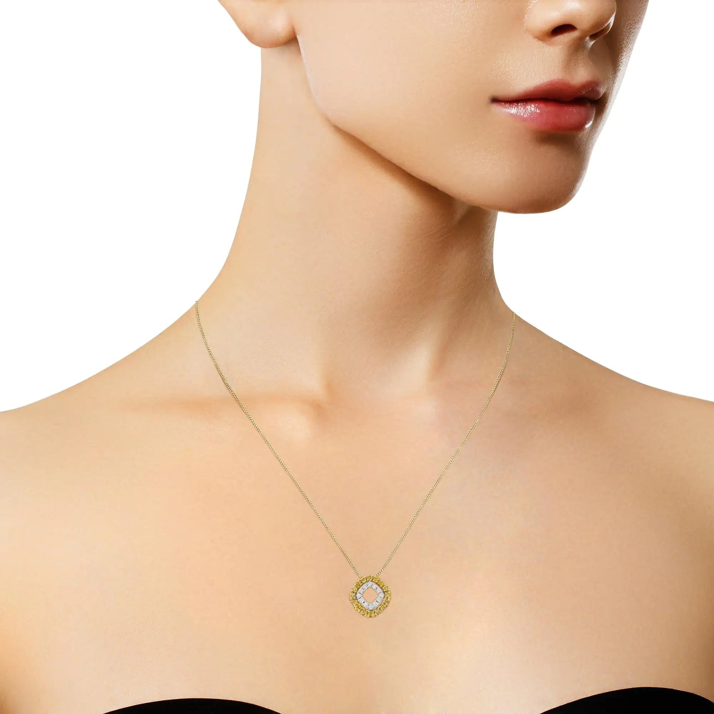 Collar con colgante de 45,7 cm (18") de plata de ley chapada en oro amarillo de 14 quilates (925 g) y diamante amarillo tratado de 1/2 quilates (color amarillo, claridad I2-I3)