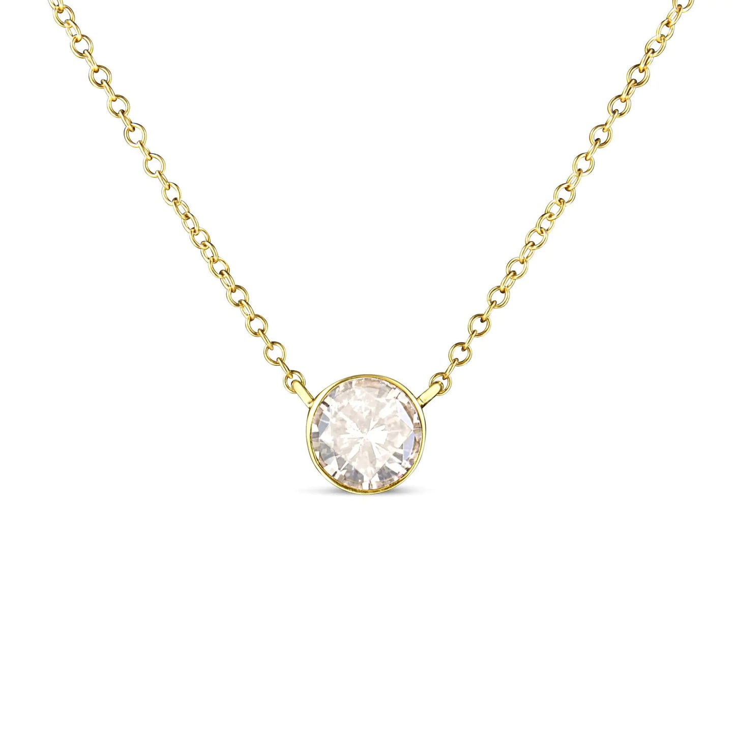 10K Yellow Gold 1.0 Cttw Round Brilliant-Cut Diamond Modern Bezel-Set Solitaire Adjustable 16"-18" Pendant Necklace (K-L Color, SI2-I1 Clarity)