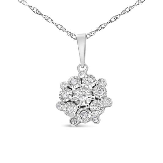 .925 Sterling Silver 1/4 Cttw Miracle Set Diamond Floral Cluster 18" ripats kaelakee naistele (IJ Color, I1-I2 Clarity)