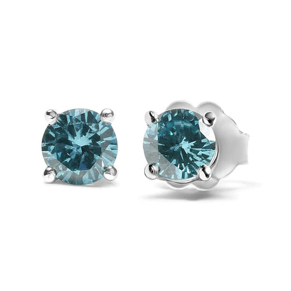 Aretes clásicos de oro de 14 quilates con diamantes azul agua de 1/2 quilates y 4 puntas con cierre de rosca (tratamiento de color, I2-I3)