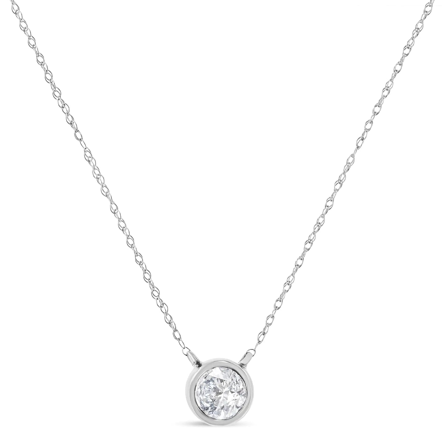 10K White Gold 1/5 Carat Round Brilliant-Cut Diamond Modern Bezel-Set Solitaire 16"-18" Pendant Necklace (H-I Color, SI2-I1 Clarity)