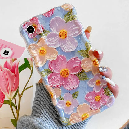Floral Case for iPhone 13, Curly Wave Frame Flower Phone Case for Girls Women Soft Protective Cover for iPhone 13 6.1 inch HejK.com