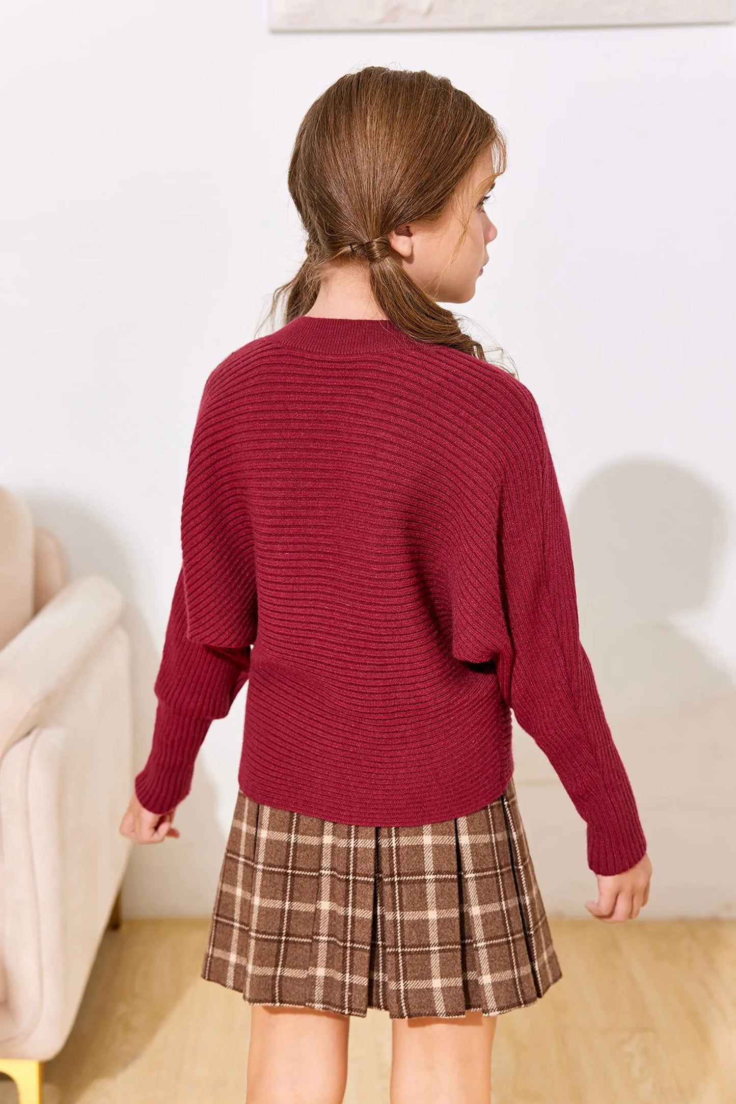 Mafulus Girl's Oversized Crewneck Fall Sweaters Kids Batwing Long Sleeve Slouchy Chunky Cute Pullover Jumper Shirts 5-14T 9-10 Years Burgundy Oversized Girls Sweaters Burgundy