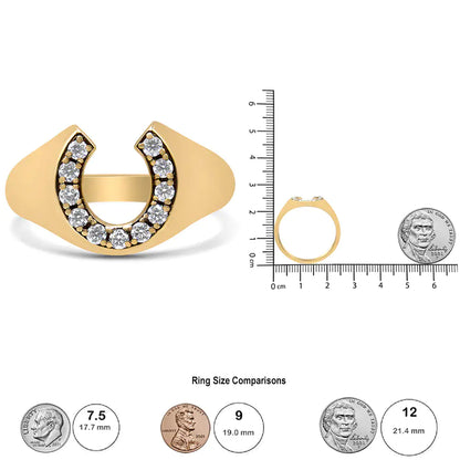 10K Yellow Gold 1/3 Cttw Round-Cut Diamond Men's Horseshoe Ring (H-I Color, VS1-VS2 Clarity)