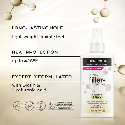 John Frieda ULTRAfiller+ para cabello fino, spray voluminizador con biotina y ácido hialurónico, 147 ml