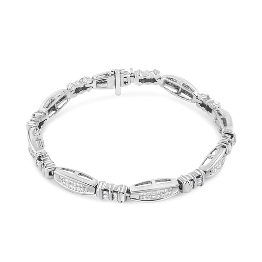 14K White Gold Round And Baguette-cut Diamond Bracelet (2 cttw, H-I Color, SI2-I1 Clarity)