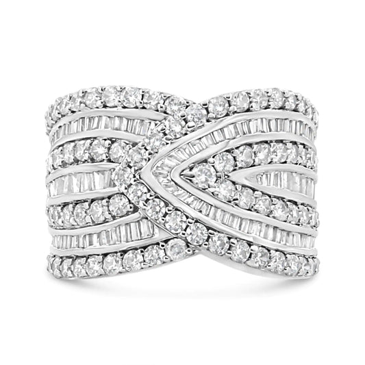 .925 Sterling Silver 2 3/8 Cttw Diamond Multi Row Overlay Band Ring ( J-K Color, I3 Clarity)