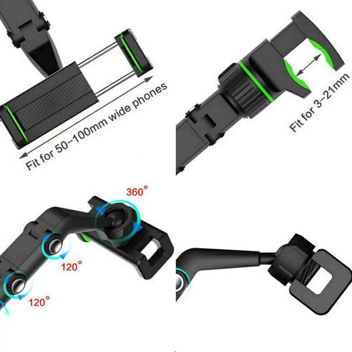 Soporte para teléfono ajustable con rotación de 360° para espejo retrovisor de coche, multifunción