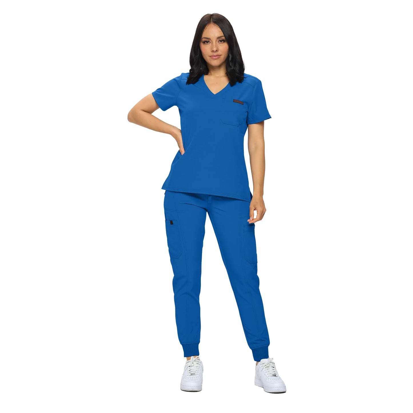 Uniformes médicos MONARCH Uniformes médicos elásticos para mujer, conjuntos médicos deportivos en tallas regular y pequeña, con parte superior metida en el pantalón, para mujer, azul rey, talla extra pequeña