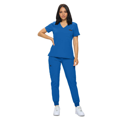 MONARCH UNIFORMS Stretchy Scrubs Jogger Scrub Set for kvinner i vanlige og Petite Jogger Scrubs med Tuck-In topp for kvinner Royal Blue X-Small