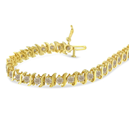 Pulsera clásica de eslabones "S" con diamantes de talla redonda de 6,0 cts, bañada en oro amarillo de 14 quilates (plata de ley .925), color JK, claridad I1-I2 - 19 cm