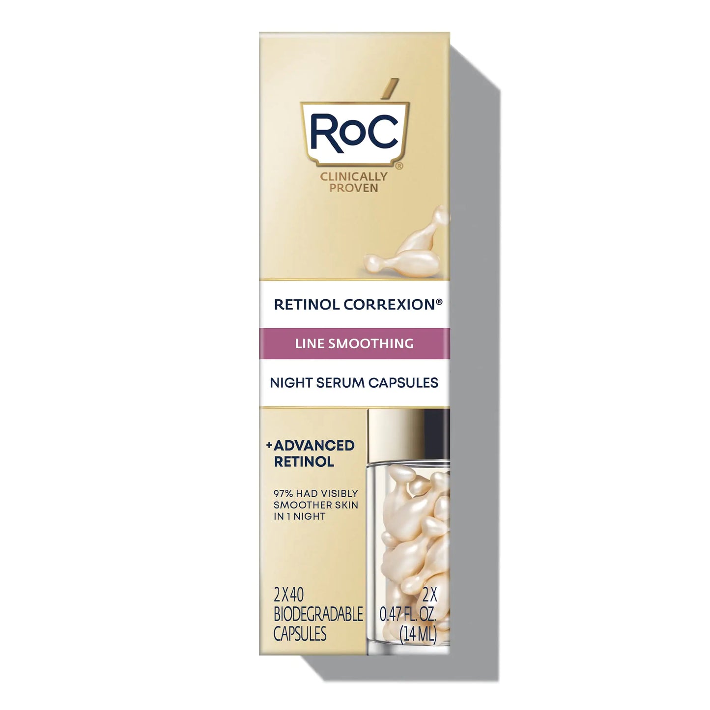 RoC Retinol Correxion 抗衰老抗皱晚间精华，日常抚平细纹护肤品，针对细纹、痤疮后疤痕，80 粒胶囊（限量版超值套装）2 件装