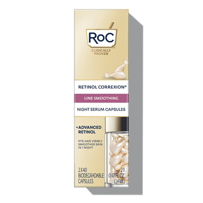 RoC Retinol Correxion 抗衰老抗皱晚间精华，日常抚平细纹护肤品，针对细纹、痤疮后疤痕，80 粒胶囊（限量版超值套装）2 件装