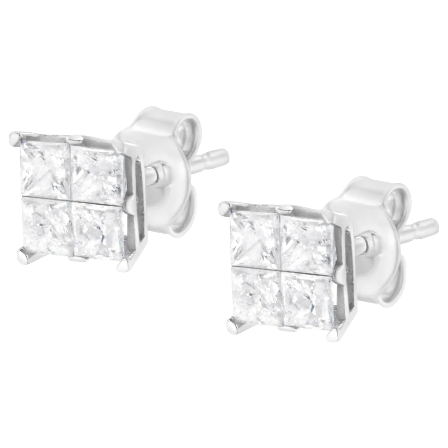 Aretes de oro blanco de 10 quilates con diamantes de talla princesa de 1,00 ct y forma cuadrada, engastados invisibles (color GH, claridad I2-I3)