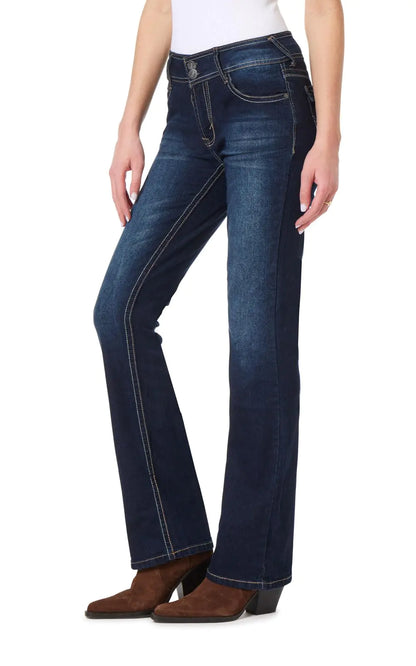 WallFlower Dame Luscious Curvy Bootcut Mid-Rise Insta Stretch Juniors Jeans Standard 5 Betsy