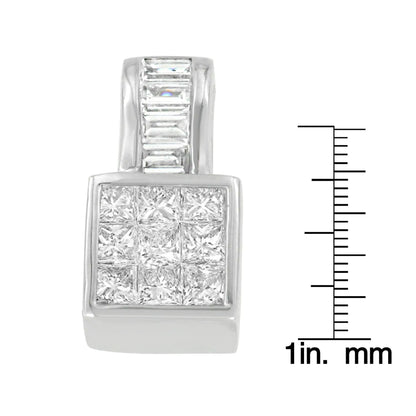 14K hvitt gull prinsesse og bagettslipt diamant firkantet Halo anheng Halskjede (1 1/2 cttw, HI Color, SI1-SI2 Clarity)