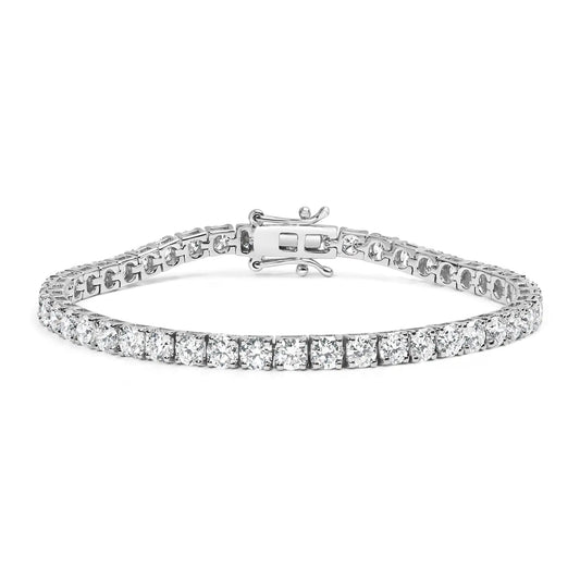 14K hvitt gull 4-pinners sett labbdyrket rund diamant klassisk tennisarmbånd (FG farge, VS1-VS2 klarhet) - 7,25"