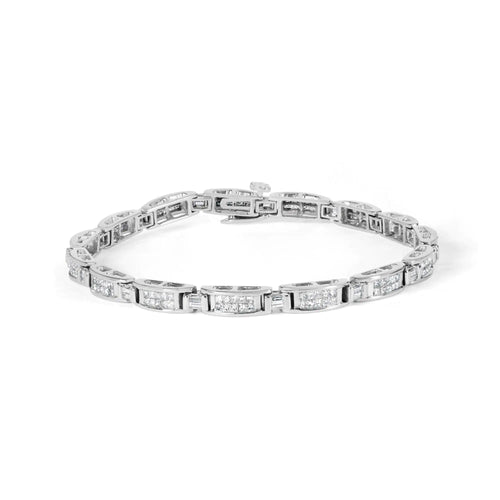 14K valgekuldne 2,0 Cttw baguette ja Princess-Cut teemanttennise käevõru (HI Color, SI1-SI2 Clarity) – 7"