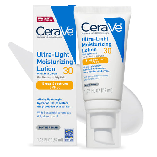 CeraVe Ultra-Light Moisturizing Lotion koos SPF 30| Igapäevane näoniisutaja SPF-iga | Koostis hüaluroonhappe ja keramiididega | Laia spektriga SPF | Õlivaba | Matt viimistlus | 1,7 unts