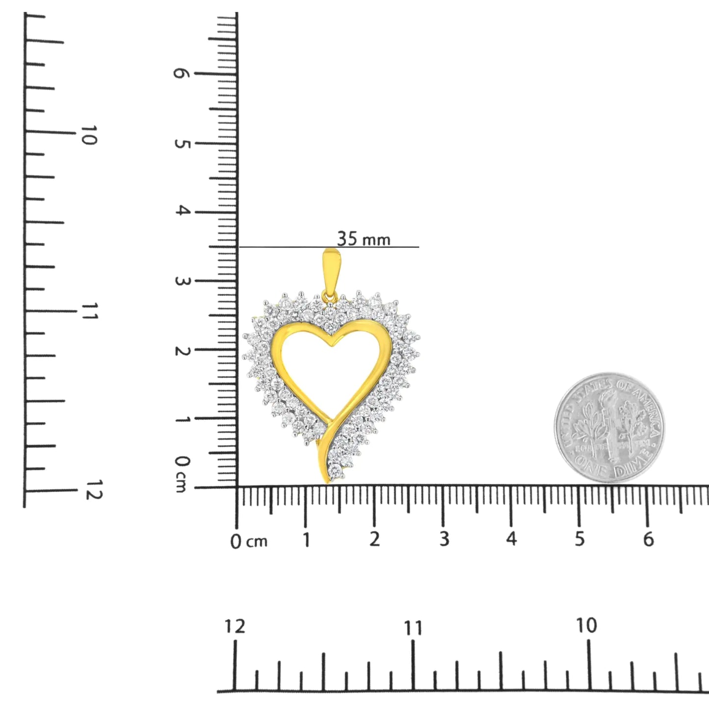 Collar con colgante de corazón de diamantes cultivados en laboratorio de 2 1/5 cts en plata de ley bañada en oro amarillo de 10 k (color FG, claridad VS2-SI1)