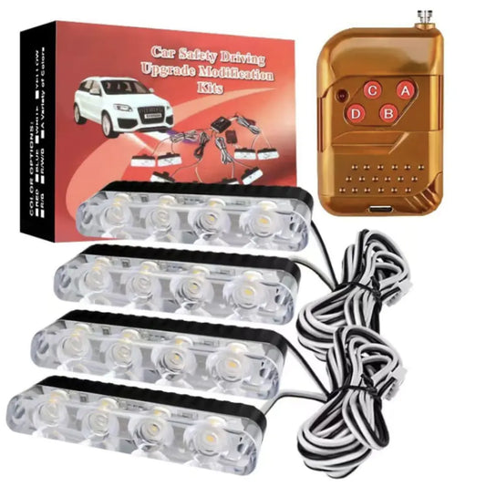 Luz estroboscópica de advertencia para coche, 16 LED, cuatro en uno, control remoto inalámbrico, luz general modificada