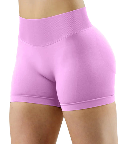 Pantalones cortos de entrenamiento Unthewe para mujer, sin costuras, con realce de glúteos, cintura alta, control de abdomen, para gimnasio y yoga, n.° 2, rosa bebé, talla pequeña