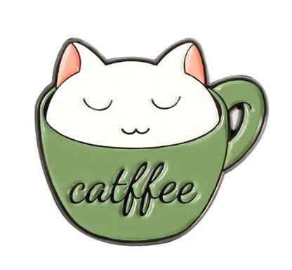 Cat & Coffee Enamel Pin Set