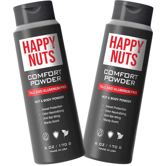 Happy Nuts Comfort Powder - Anti-gnav, svetteforsvar og luktkontroll for lyske, føtter og kropp - Kroppspulver for menn (2 PAK) 6 unse (pakke med 2) Original