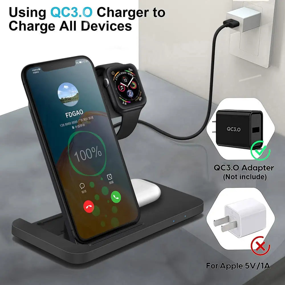 3In1 Wireless Fast Charger Dock Station