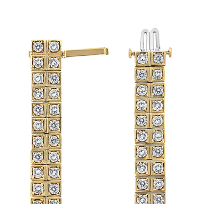 14K Yellow Gold 8.00 Cttw Prong Set Round-Cut Diamond Art Deco Style Two Row Square Frame Link Tennis Bracelet (J-K Color, I1-I2 Clarity) - Size 7.25"