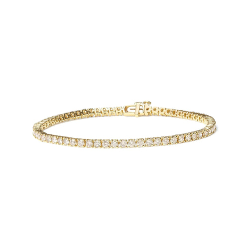 Pulsera de tenis de oro amarillo de 14 quilates con diamantes redondos de talla brillante de 3,00 quilates y 4 garras, de 18,3 cm (color JK, claridad I1-I2)