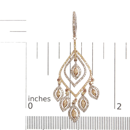 14K White and Rose Gold 2 1/2 Cttw Diamond Curved Rhombus Shape Drop and Chandelier Style Dangle Earring (J-K Color, I2-I3 Clarity)