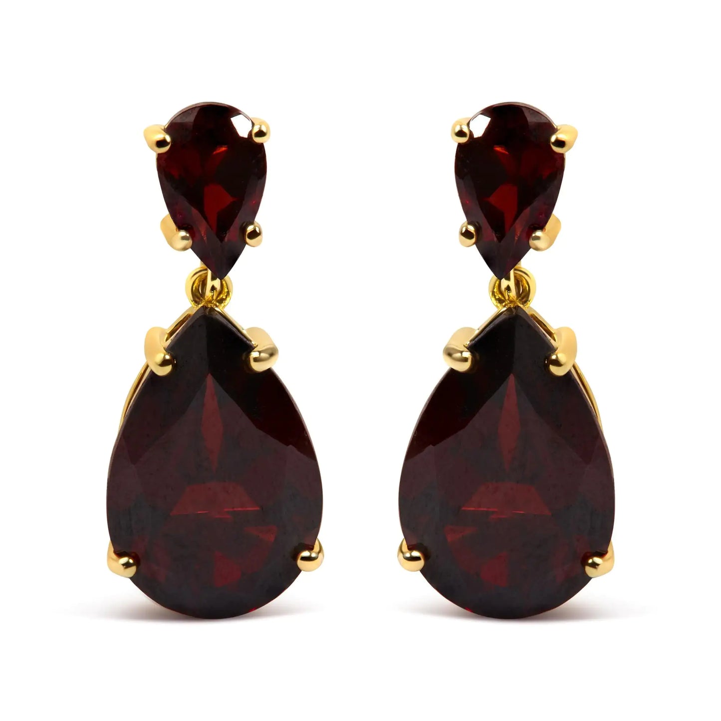 10K Yellow Gold Plated .925 Sterling Silver 14.0 Cttw Pear Shaped Red Garnet Drop and Dangle Earrings