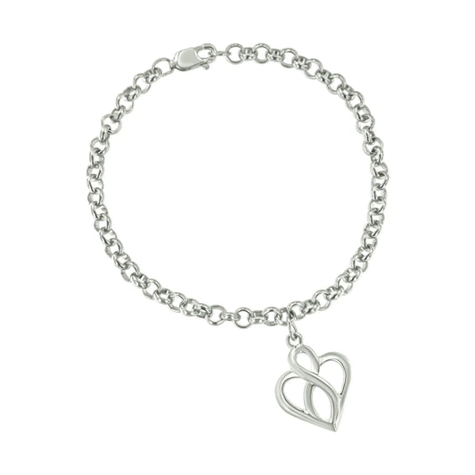 Pulsera de plata de ley 925 con dije de corazón abierto y cadena infinita vertical central - Talla 18 cm