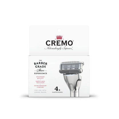 Cremo forbløffende overlegen barberknivpåfylling, (4-pakning) og kjølende formel etter barberingsbalsam, lindrer, kjøler og beskytter huden mot irritasjon, tørrhet og barbering, 4 oz påfyll + barberbalsam