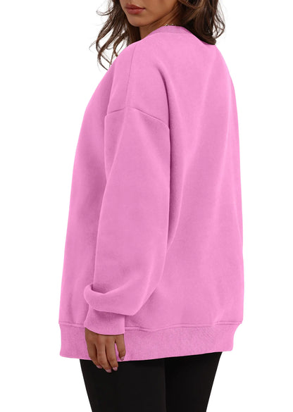 WIHOLL - Sudadera extragrande para mujer, cuello redondo, manga larga, jersey de forro polar, ropa de moda de otoño con bolsillo, rosa, talla XX-Large