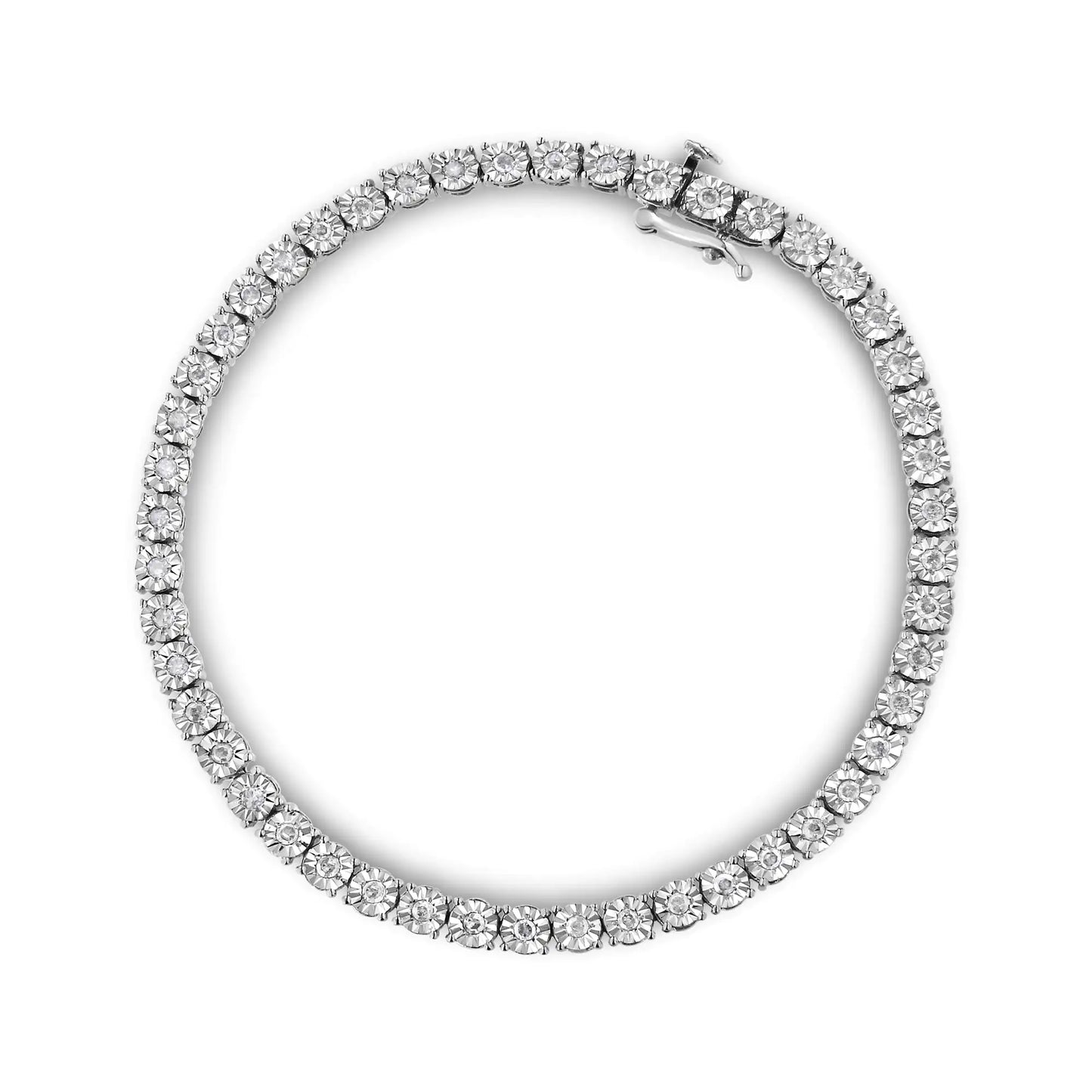 10k White Gold 1.0 Cttw Round-Cut Diamond Miracle Plate Tennis 7" Bracelet (I-J Color, SI2-I1 Clarity)