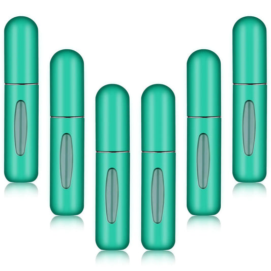 Minibotellas atomizadoras rellenables para perfume de viaje, rellenables, vacías, para colonia, esenciales de viaje para mujeres, hombres, accesorios, paquete de 6, 5 ml/0,2 oz (verde). 6 verdes.