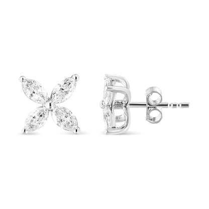 Aretes de oro blanco de 14 quilates con 1,0 ct de diamantes marquesa cultivados en laboratorio y 8 piedras con diseño floral (color FG, claridad VS2-SI1)