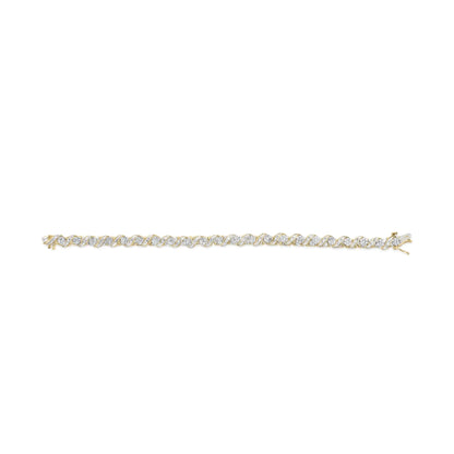 10K Yellow Gold 2.00 Cttw Round-Cut and Baguette-Cut Diamond Floral Design Swirl Link 7" Bracelet (I-J Color, I1-I2 Clarity)