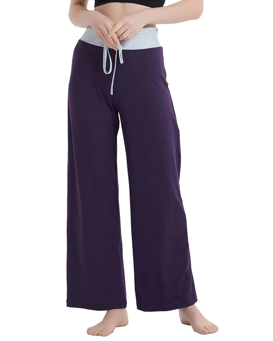 Pantalones de pijama cómodos para mujer de NEWCOSPLAY, pantalones casuales de pierna ancha con cordón Palazzo, color morado puro, talla pequeña