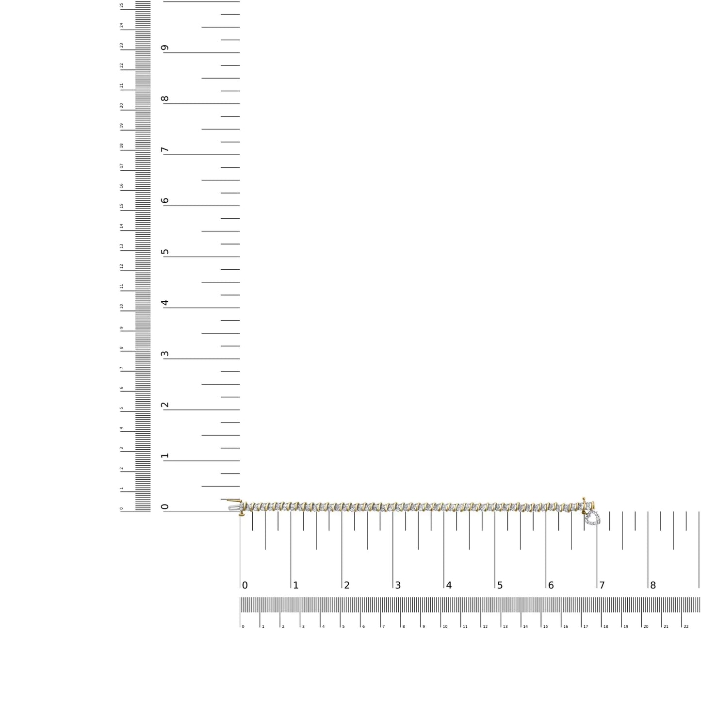 10K kollase kullaga 2,0 Cttw teemandiga 2 rea lüli ja südamevõru 7" lingiga käevõru (IJ Color, I3 Clarity)