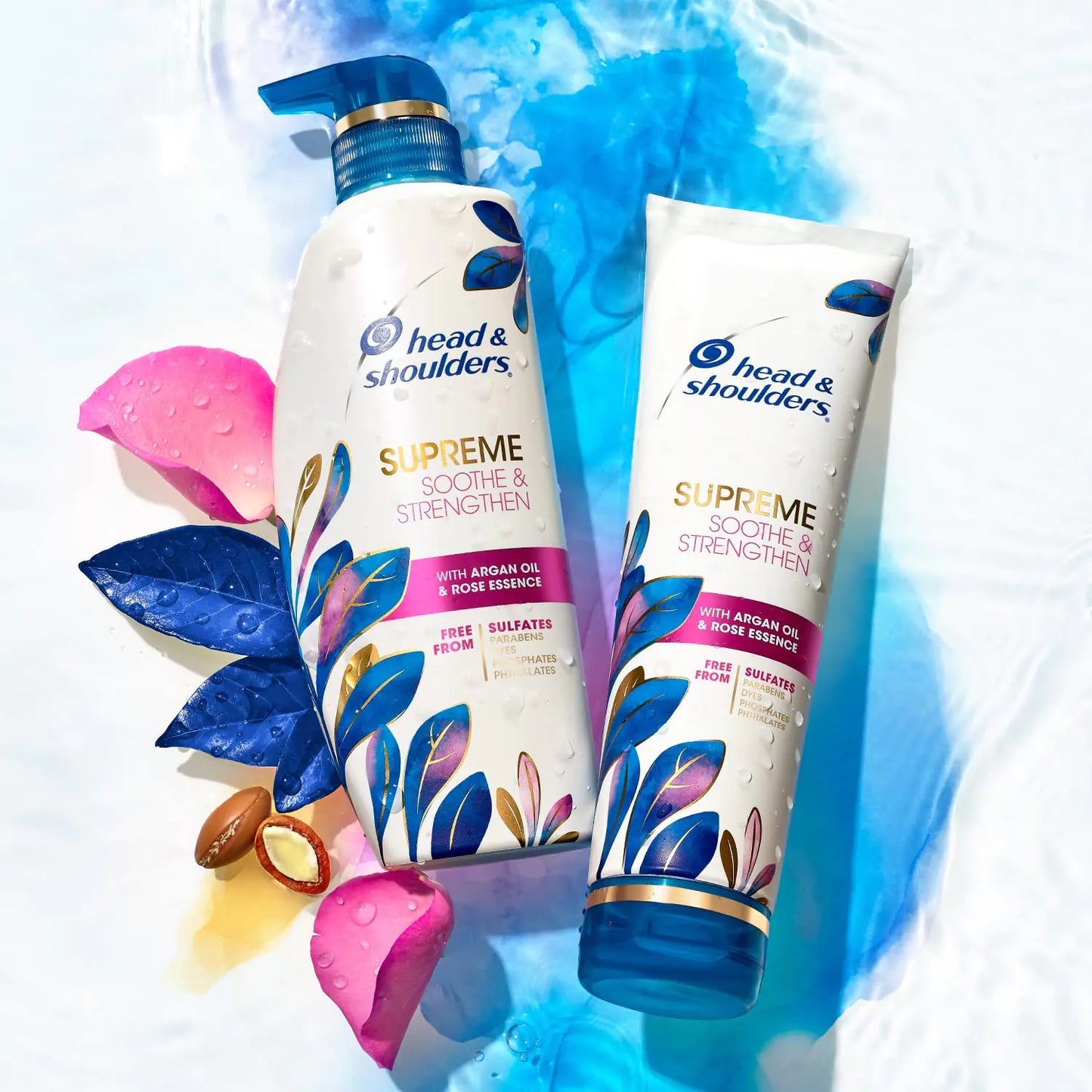 Head &amp; Shoulders Supreme Sulfate Free Shampoo og Conditioner Set for tørr hodebunn og flassbehandling, beroliger og styrker med Argan Oil og Rose Essence, 21,2 Fl Oz